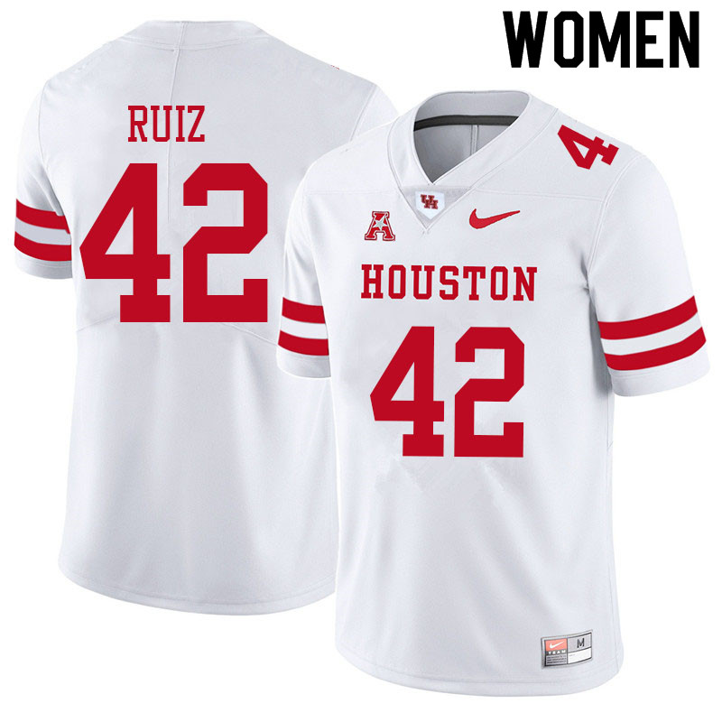 Women #42 Jake Ruiz Houston Cougars College Football Jerseys Sale-White - Click Image to Close